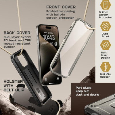 Husa pentru iPhone 15 Pro Max - Supcase Unicorn Beetle Pro - Titan Gray - 5