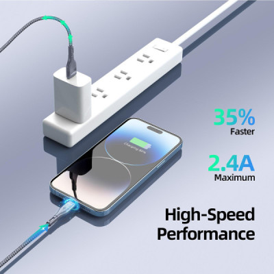 Cablu de Date Lightning Fast Charging 2.4A, 12W, 480Mbps, 1m - Duzzona (A7) - Grey - 5