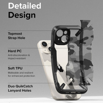 Husa pentru iPhone 15 - Ringke Fusion X Design - Camo Black - 5