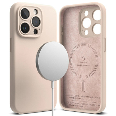 Husa pentru iPhone 15 Pro Max - Ringke Silicone Magnetic - Pink Sand - 1