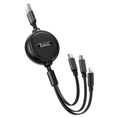 Cablu USB-A la Type-C, Lightning, Micro-USB, 2A, 1m - Hoco Double-Pull (X75) - Black - 3