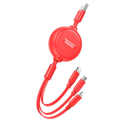 Cablu USB-A la Type-C, Lightning, Micro-USB, 2A, 1m - Hoco Double-Pull (X75) - Red - 1