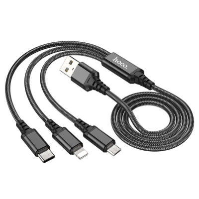 Cablu USB-A la Type-C, Lightning, Micro-USB, 2A, 1m - Hoco Super (X76) - Black/Red/Blue - 4