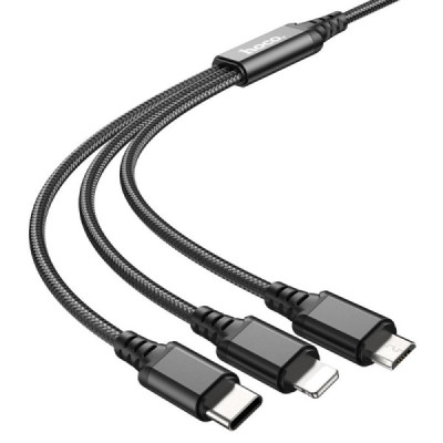 Cablu USB-A la Type-C, Lightning, Micro-USB, 2A, 1m - Hoco Super (X76) - Black/Red/Blue - 5