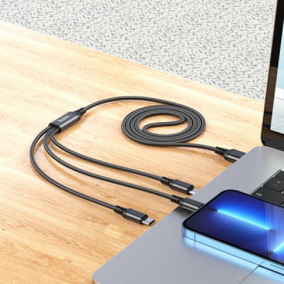 Cablu USB-A la Type-C, Lightning, Micro-USB, 2A, 1m - Hoco Super (X76) - Black/Red/Blue - 6