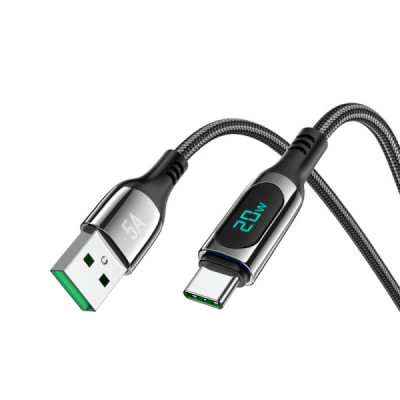 Cablu USB la Type-C, 5A, 1.2m - Hoco Extreme (S51) - Black - 1