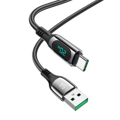 Cablu USB la Type-C, 5A, 1.2m - Hoco Extreme (S51) - Black - 5