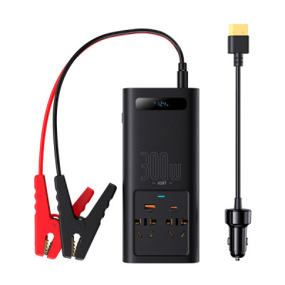 Invertor pentru Masina USB, Type-C, CN/EU, 220V, 300W + Cleme si Cablu 12V - Baseus (CGNB010101) - Black - 1