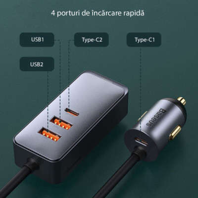Incarcator 2x USB, 2x Type-C, Fast Charging, 120W - Baseus Share Together (CCBT-A0G) - Gray - 4