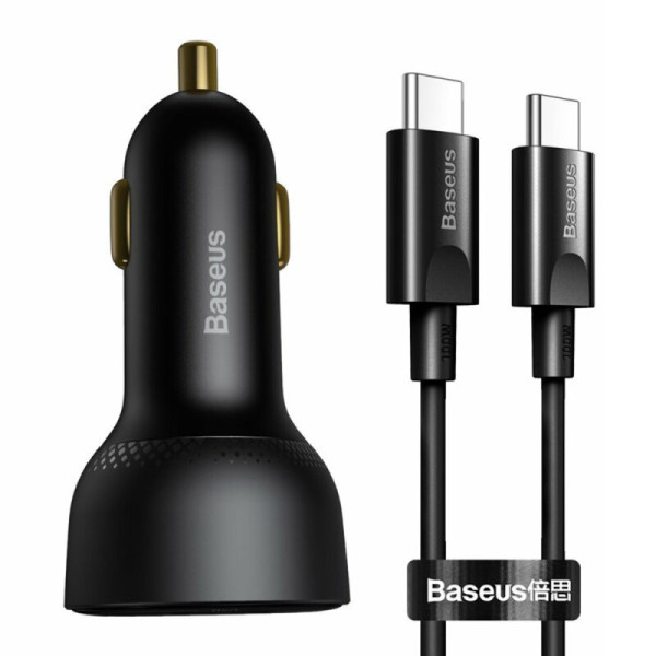Incarcator Auto USB, Type-C, 100W, 5A + Cablu Type-C to Type-C - Baseus (TZCCZX-01) - Black