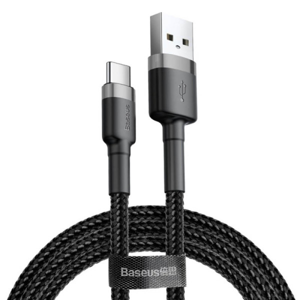 Cablu USB la Type-C, Fast Charge, 3A, 480Mbps, 0.5m - Baseus Cafule (CATKLF-AG1) - Gray / Black