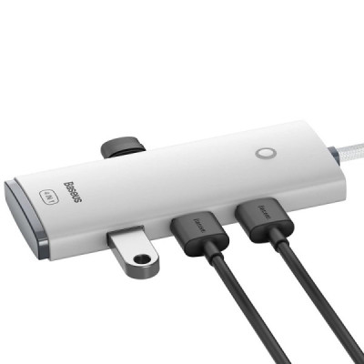 Hub USB la 4x USB 3.0, Type-C, 1m - Baseus Lite Series (WKQX030102)  - White - 3