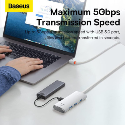 Hub USB la 4x USB 3.0, Type-C, 1m - Baseus Lite Series (WKQX030102)  - White - 5