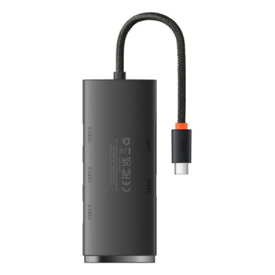 Hub Type-C la 4x USB 3.0, Type-C, 0.25m - Baseus Lite Series (WKQX030301) - Black - 4