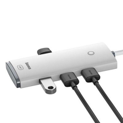 Hub Type-C to 4x USB 3.0, Type-C, 0.25m - Baseus Lite Series (WKQX030302) - White - 3