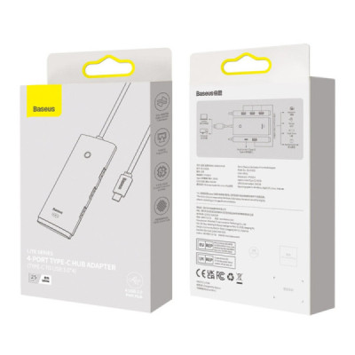 Hub Type-C to 4x USB 3.0, Type-C, 0.25m - Baseus Lite Series (WKQX030302) - White - 7