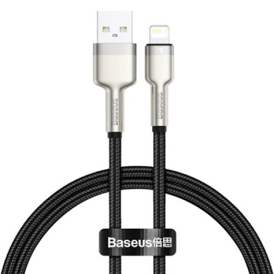 Cablu USB to Lightning, 2.4A, 480Mbps, 1m - Baseus Cafule Series Metal (CALJK-A01) - Black - 1