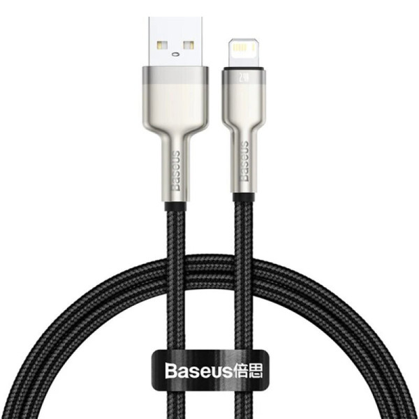 Cablu USB to Lightning, 2.4A, 480Mbps, 1m - Baseus Cafule Series Metal (CALJK-A01) - Black