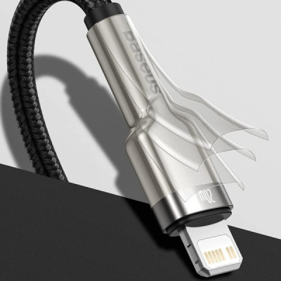 Cablu USB to Lightning, 2.4A, 480Mbps, 1m - Baseus Cafule Series Metal (CALJK-A01) - Black - 3