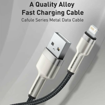 Cablu USB to Lightning, 2.4A, 480Mbps, 1m - Baseus Cafule Series Metal (CALJK-A01) - Black - 4
