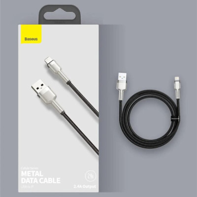 Cablu USB to Lightning, 2.4A, 480Mbps, 1m - Baseus Cafule Series Metal (CALJK-A01) - Black - 7
