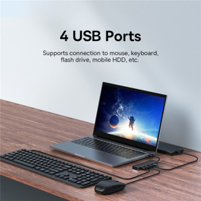 Hub USB la 4x USB 3.0, 5Gbps, 15cm - Baseus UltraJoy Series (B0005280B111-00) - Black - 4
