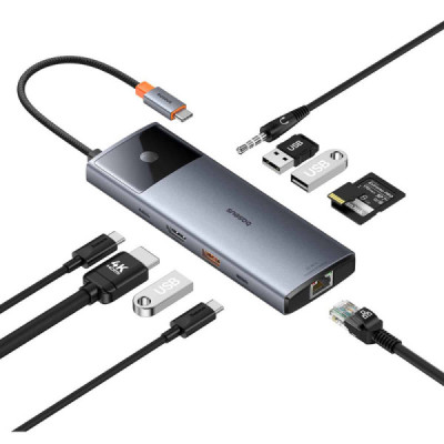 Hub USB-C la HDMI, 3xUSB, 2xUSB-C, RJ45, SD,TF, Jack3.5mm - Baseus Metal Gleam Series II (B00061800813-00) - Space Grey - 2