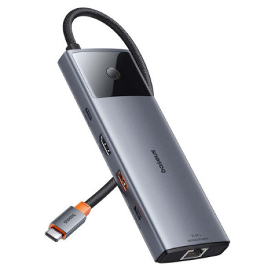 Hub USB-C la HDMI, 3xUSB, 2xUSB-C, RJ45, SD,TF, Jack3.5mm - Baseus Metal Gleam Series II (B00061800813-00) - Space Grey - 3