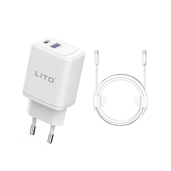 Incarcator pentru Priza Type-C si USB cu Cablu Type-C la Type-C - Lito (LT-LC02) - White