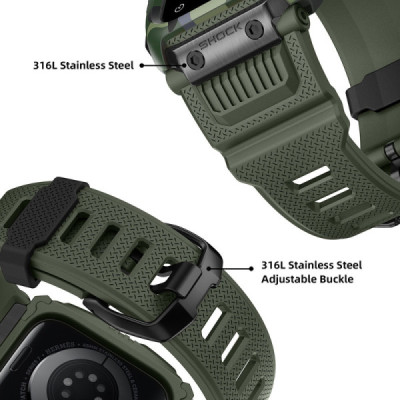 Husa pentru Apple Watch 4 / 5 / 6 / SE / SE 2 / 7 / 8 / 9 (44mm / 45mm) + Curea - Lito RuggedArmor (LS001) - Green - 5