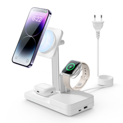 ESR - Premium 6in1 Wireless Charging Station HaloLock CryoBoost (6E007) - iPhone MagSafe, AirPods, Apple Watch, 100W - White - 6