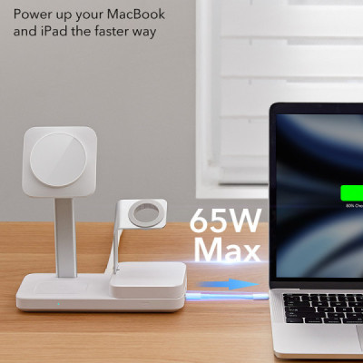ESR - Premium 6in1 Wireless Charging Station HaloLock CryoBoost (6E007) - iPhone MagSafe, AirPods, Apple Watch, 100W - White - 7