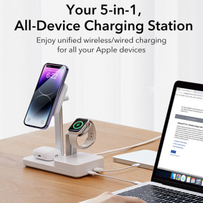 ESR - Premium 6in1 Wireless Charging Station HaloLock CryoBoost (6E007) - iPhone MagSafe, AirPods, Apple Watch, 100W - White - 8
