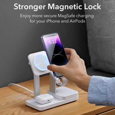 ESR - Premium 6in1 Wireless Charging Station HaloLock CryoBoost (6E007) - iPhone MagSafe, AirPods, Apple Watch, 100W - White - 1
