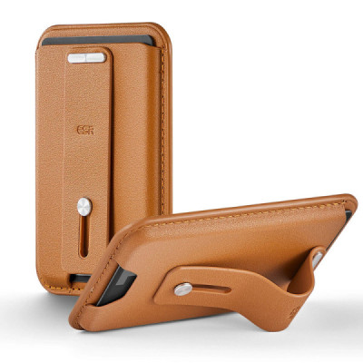 ESR - Premium Wallet Magnetic MagSafe HaloLock (2K612) - Smart 3 Cards Storage, Made from Artificial Leather - Caramel Brown - 2