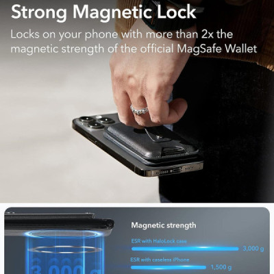 ESR - Premium Wallet Magnetic MagSafe HaloLock (2K612) - Smart 3 Cards Storage, Made from Artificial Leather - Caramel Brown - 5