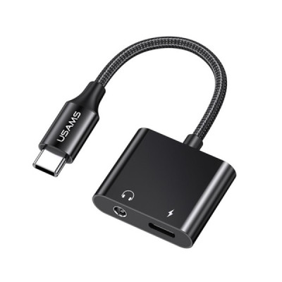Usams - Audio Cable Adapter AU15 (US-SJ598) - Type-C to Jack 3.5mm, USB-C PD60W - Black - 1