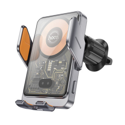 Suport cu Incarcare Wireless, 15W - Hoco Transparent Discovery Edition (HW7) - Metal Gray - 1