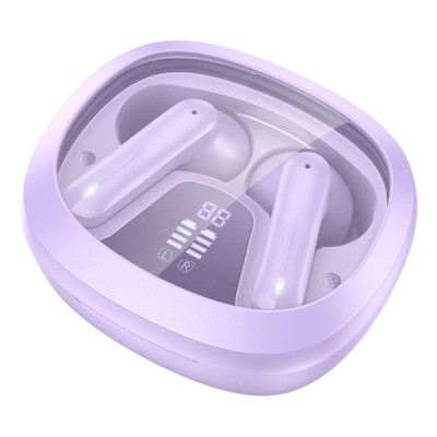 Casti Bluetooth TWS cu Carcasa Transparenta si Display Digital - Hoco Shadow (EQ6) - Purple - 2