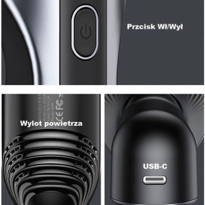 Usams - Mini Handheld Vacuum Cleaner US-ZB108-1 (XCQZB10801) - with HEPA Filter, 5500Pa, 2000mAh - Black - 6