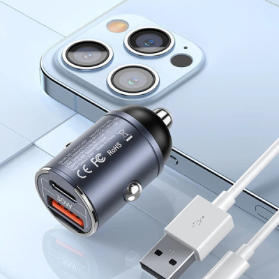 Incarcator USB, Type-C, Fast Charging, 30W pentru Masina - Usams C38 US-CC206 (CC206CC01)  - Tarnish - 4