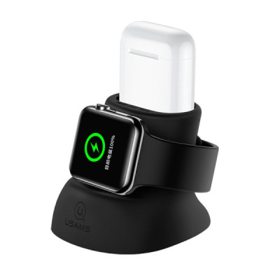 Usams - Charger Holder US-ZJ051 (ZJ51ZJ01) - for Apple Watch, AirPods - Black - 1