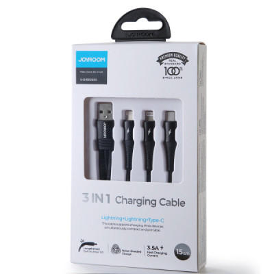 Cablu USB la 2x Lightning, Type-C, 3.5A, 0.15m - JoyRoom 3in1 (S-01530G10) - Black - 6
