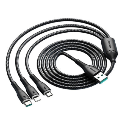 Cablu USB la Lightning, Type-C, Micro-USB, LED Light, 3.5A, 480Mbps, 1.2m - JoyRoom 3in1 (SA33-1T3) - Black - 2