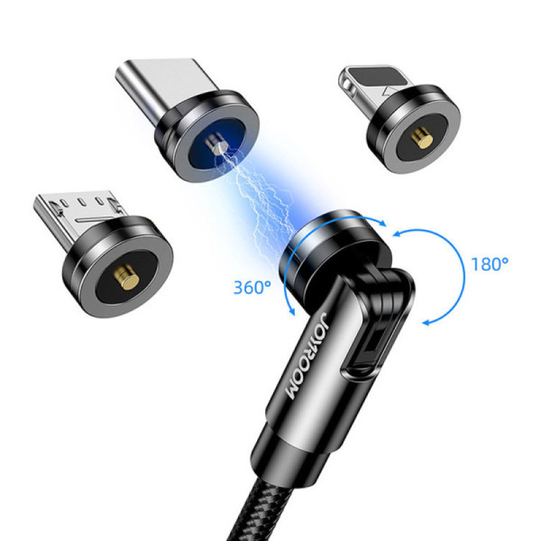 Cablu USB la Lightning, Type-C, Micro-USB, Magnetic, 2.4A, 1.2m - JoyRoom 3in1 (S-1224X2) - Black