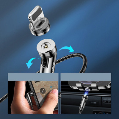 Cablu USB la Lightning, Type-C, Micro-USB, Magnetic, 2.4A, 1.2m - JoyRoom 3in1 (S-1224X2) - Black - 4