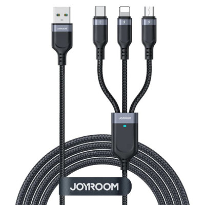 Cablu USB la Type-C, Lightning, Micro-USB, 3.5A, 1.2m - JoyRoom Multi-Use Series 3in1 (S-1T3018A18) - Black - 1