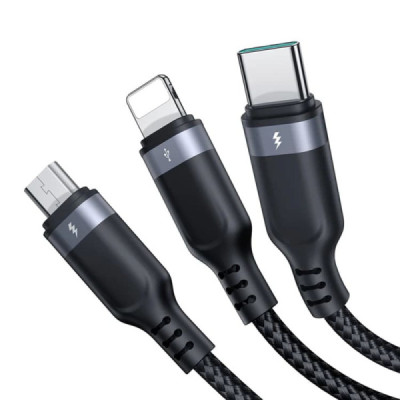 Cablu USB la Type-C, Lightning, Micro-USB, 3.5A, 1.2m - JoyRoom Multi-Use Series 3in1 (S-1T3018A18) - Black - 2
