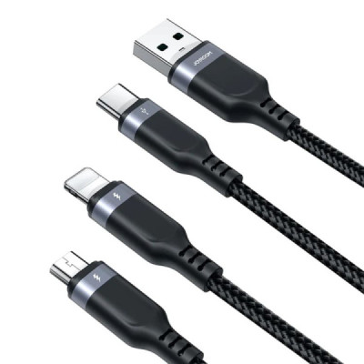 Cablu USB la Type-C, Lightning, Micro-USB, 3.5A, 1.2m - JoyRoom Multi-Use Series 3in1 (S-1T3018A18) - Black - 4