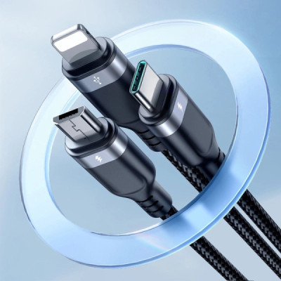 Cablu USB la Type-C, Lightning, Micro-USB, 3.5A, 1.2m - JoyRoom Multi-Use Series 3in1 (S-1T3018A18) - Black - 5